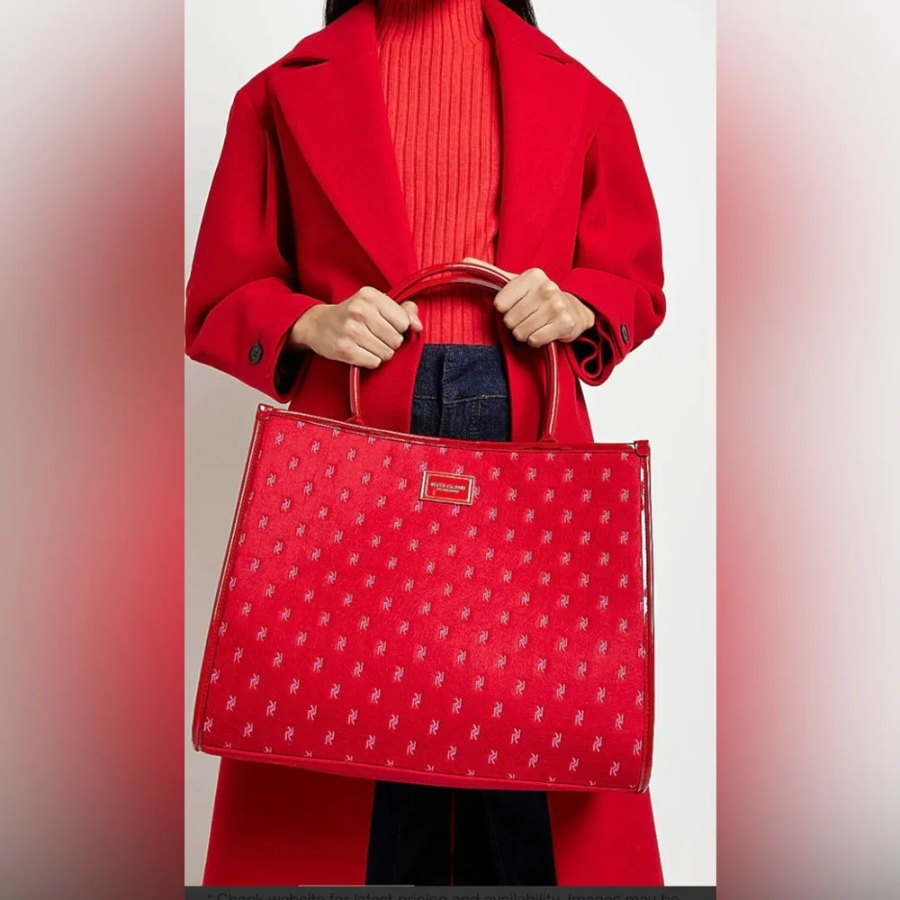 River island limited edition red monogram tote bag travel bag - Picture 1 of 8